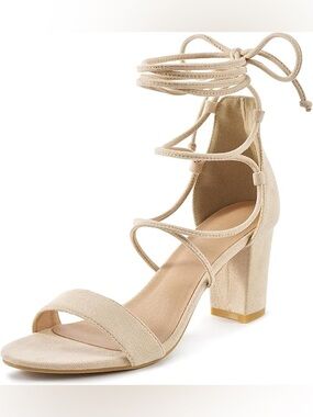 Women’s Beige Lace-Up Block Heel Sandals
